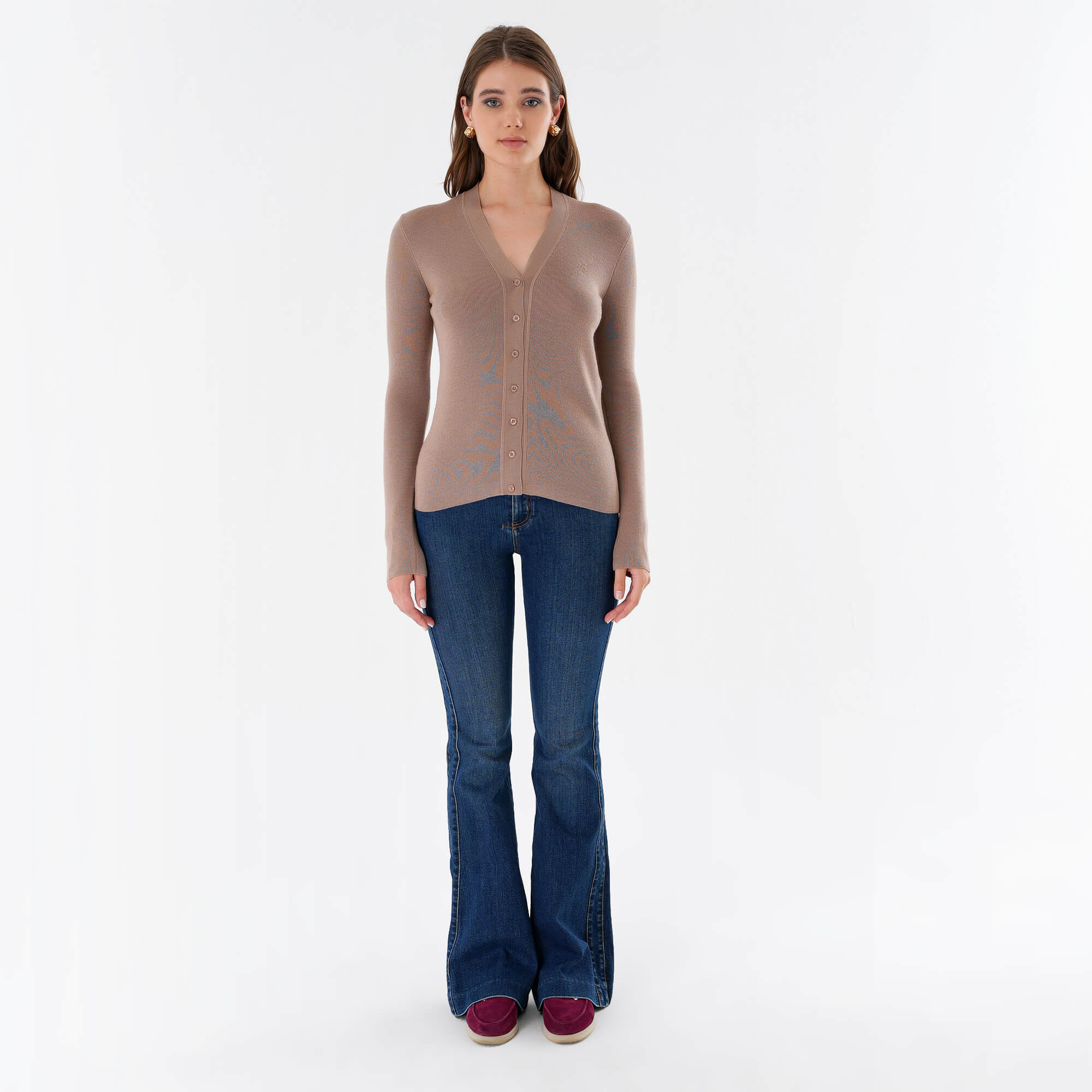 Fendi - Light Brown Classic Cardigan W FF Logo IT42